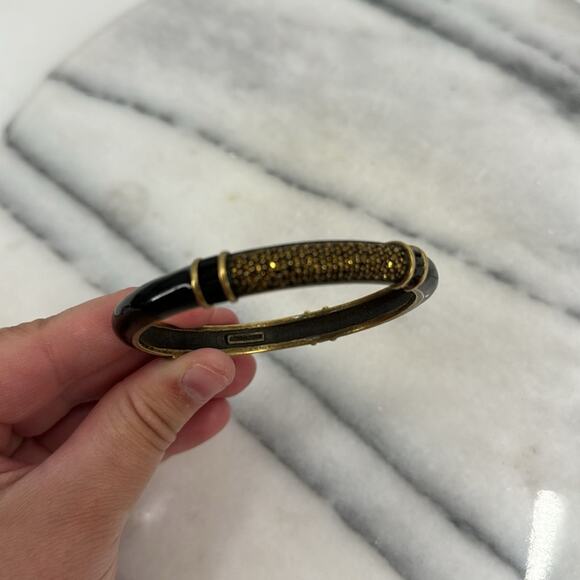 Judith Leiber gold Black Enamel pave bangle bracelet - Picture 3 of 6